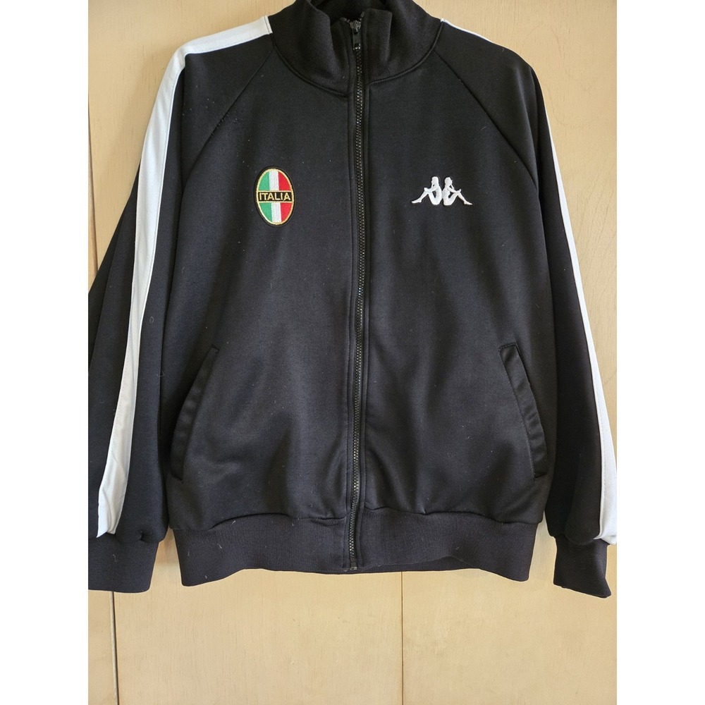 Kappa Mens Full Zip Track Jacket Black Measures Medium Italia Patch Spellout FS!